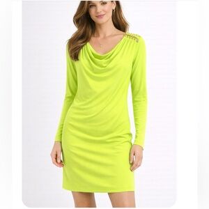MICHAEL Michael Kors Lime Green Long Sleeve Cowl Neck Dress